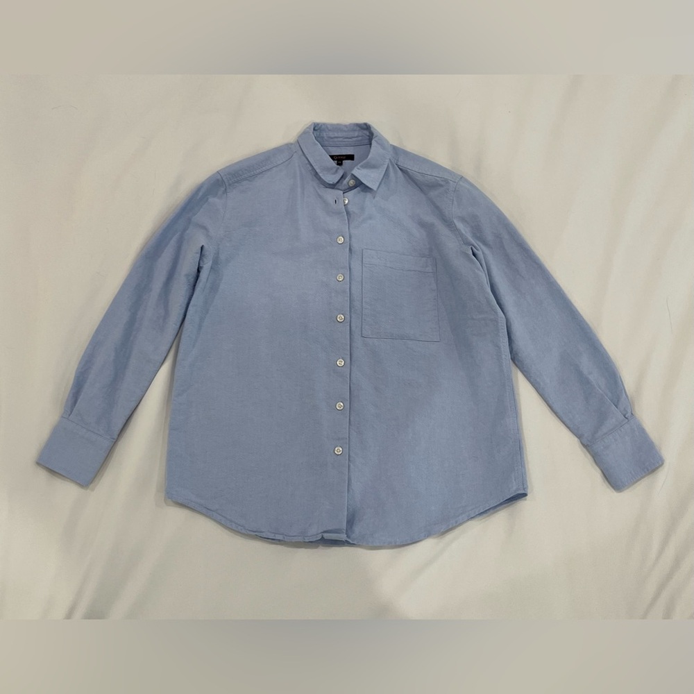 like new quince organic cotton relaxed oxford button up shirt pale blue XS - Picture 3 of 13